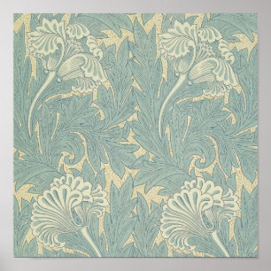 Póster Clásico Tulipán Azul Floral de William Morris