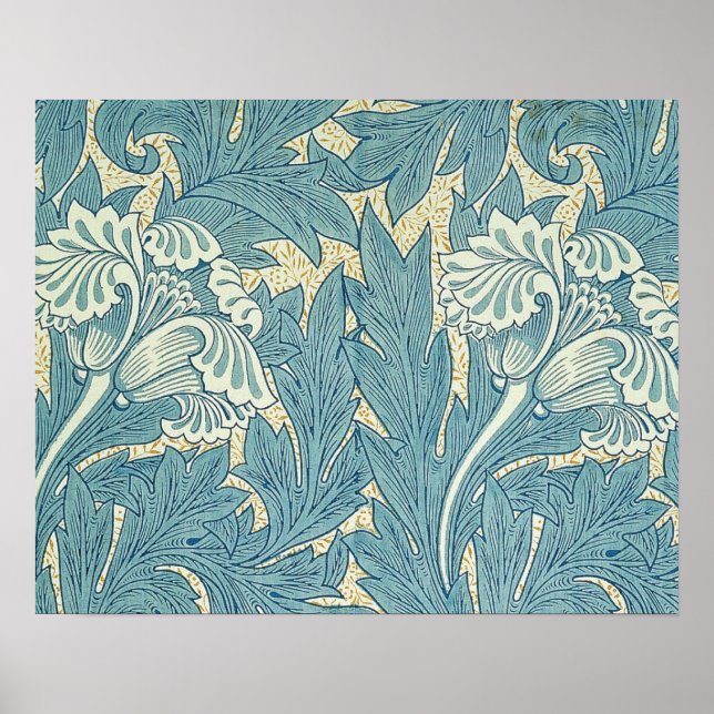 Póster Clásico Tulipán Azul Floral de William Morris (Frente)