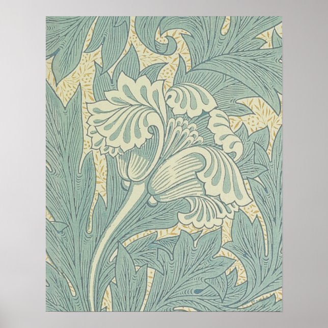 Póster Clásico Tulipán Azul Floral de William Morris (Frente)