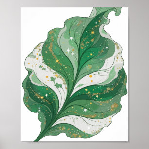 Póster Clásico Verde HOJA VERDE CON ESTRELLAS Y BRILLO