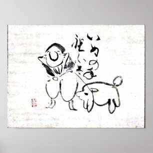 Póster Clásicos Zen - Gibon Sengai - Hombre y perro