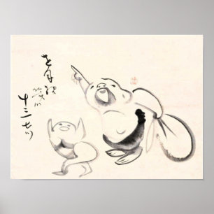 Póster Clásicos Zen - Gibon Sengai - Hotei Apuntando