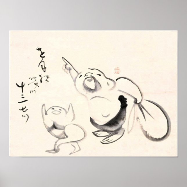 Póster Clásicos Zen - Gibon Sengai - Hotei Apuntando (Frente)