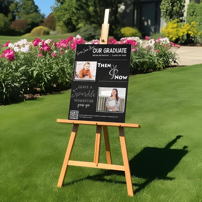 Póster Class of 20XX Keepsake Then and Now Graduation  (Chalkboard Then and Now Graduation Photo Poster | Class of 20XX Graduate Keepsake)