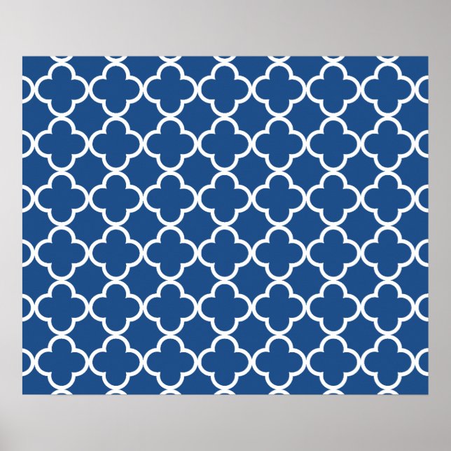Póster Classic Blue and White Quatrefoil Moroccan Pattern (Frente)
