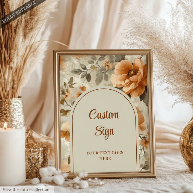 Póster Classic Boho Terra Cotta Ivory Sage Floral Custom  (Classic Boho Terra Cotta Ivory Sage Floral Custom Sign)