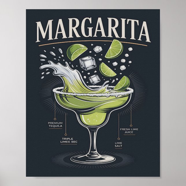 Póster Classic Dark Tequila Margarita Splash Graphic (Frente)
