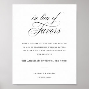 Póster Classic Elegant Wedding In Lieu Of Favors Sign