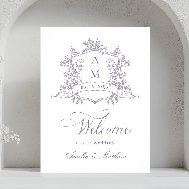 Póster Classic Floral Crest Lavender Wedding Welcome (Subido por el creador)