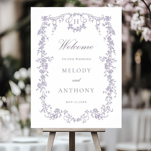 Póster Classic French Lavender Floral Wedding Welcome (Subido por el creador)