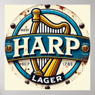 Póster Classic Harp Lager Beer Logo Round