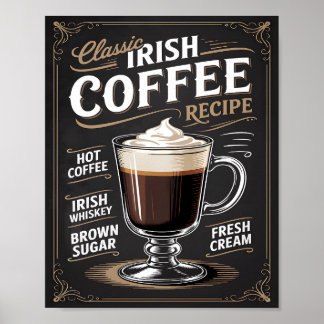Póster  Classic Irish Coffee Recipe Vintage 