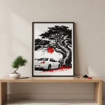 Classic Japanese Rising Sun Art Painting White JDM