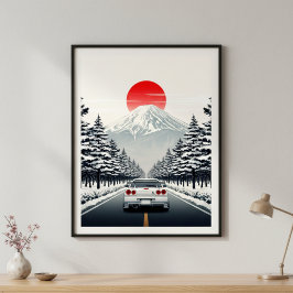 Póster Classic Japanese Rising Sun Art Painting White JDM