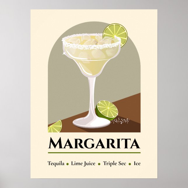 Póster Classic Mexican Margarita with Salt Rim Recipe Art (Frente)
