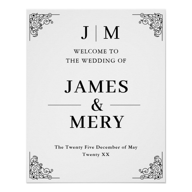 Póster Classic Monogram Border Wedding Welcome Sign (Anverso)