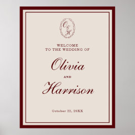 Póster Classic Monogram Wedding Welcome Sign