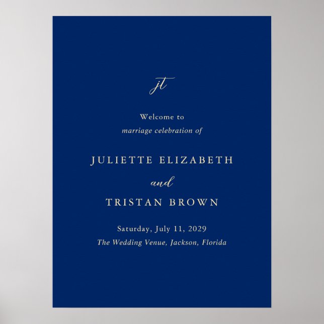 Póster Classic Navy and Cream Wedding Welcome Sign (Frente)