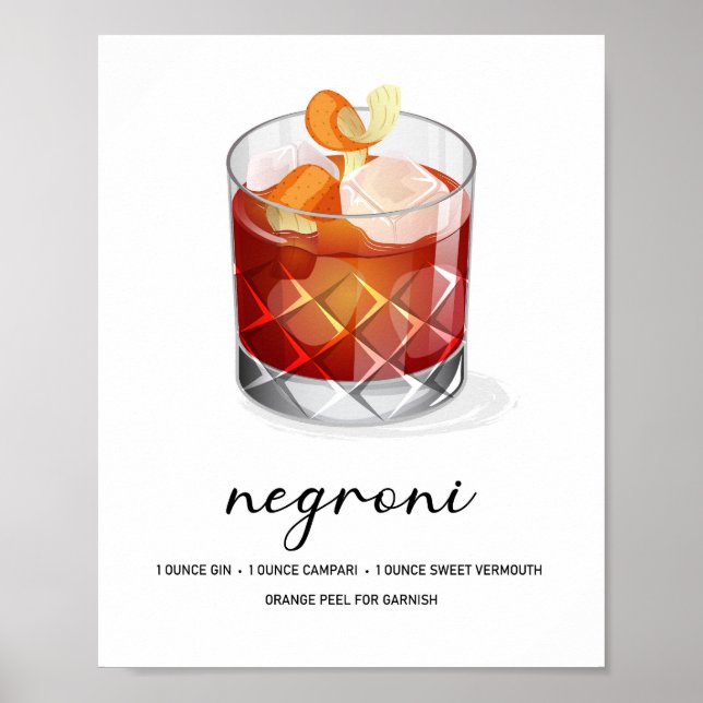 Póster Classic Negroni Cocktail Recipe Art (Frente)