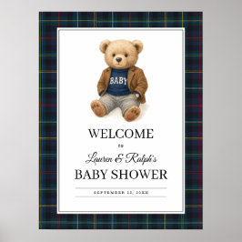 Póster Classic Plaid Teddy Bear Baby Shower Poster