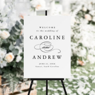 Póster Classic Script Black and White Wedding Welcome