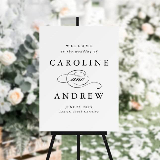 Póster Classic Script Black and White Wedding Welcome (Subido por el creador)