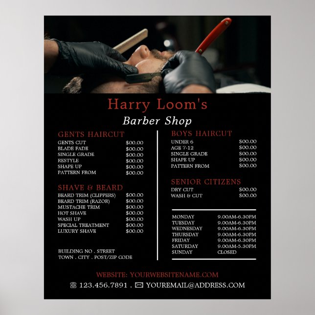 Póster Classic Shave, Men's Barbers Price List (Frente)