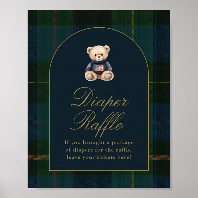 Póster Classic Teddy Bear Dark Green Plaid Cards & Gifts (Frente)