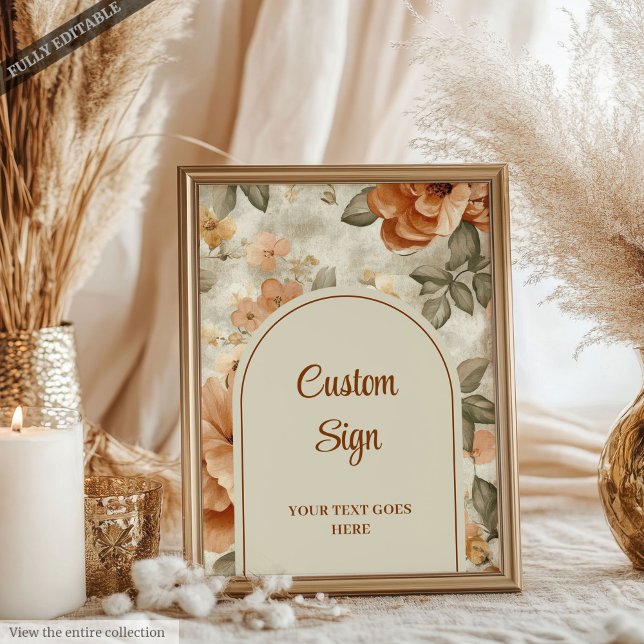 Póster Classic Terracotta Ivory Olive Floral Custom Sign (Classic Terracotta Ivory Olive Floral Custom Wedding Sign)