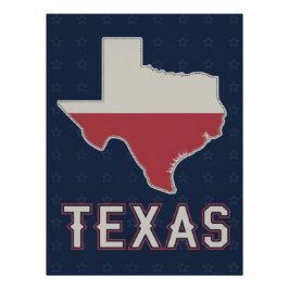 Póster Classic Texas Map with Lone Star Flag and Stars
