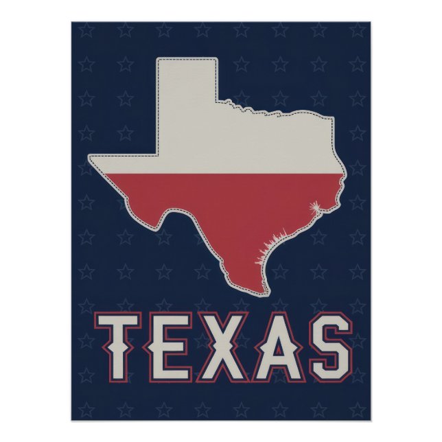 Póster Classic Texas Map with Lone Star Flag and Stars (Anverso)
