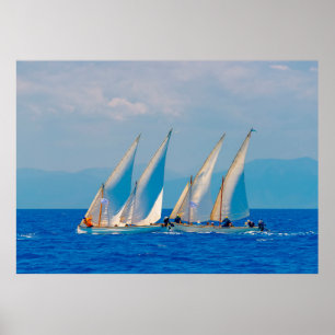 Póster Classic wooden sailing boats in a race,  Spetses i