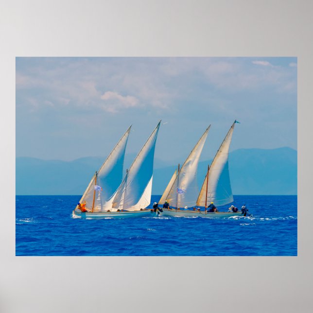 Póster Classic wooden sailing boats in a race,  Spetses i (Frente)