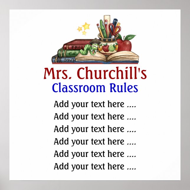 Póster Classroom Rules Lg. del profesor de escuela, por S (Frente)