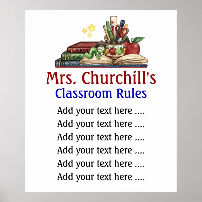 Póster Classroom Rules Lg. del profesor de escuela, por S (Frente)