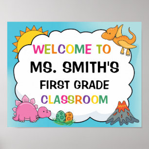 Póster Classroom Welcome Sign in Dinosaurs Theme