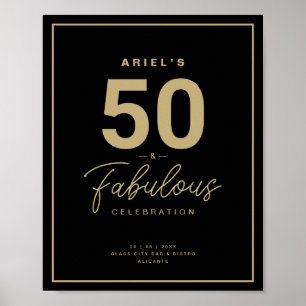 Póster Classy Black & Gold 50 & Fabulous Birthday Party