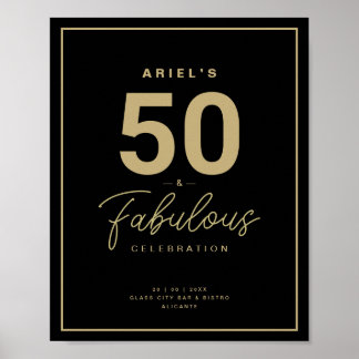 Póster Classy Black & Gold 50 & Fabulous Birthday Party