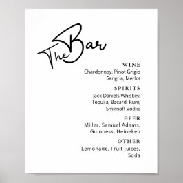 Póster Classy Black white typography boda bar menú Pos