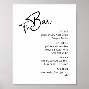 Póster Classy Black white typography boda bar menú Pos