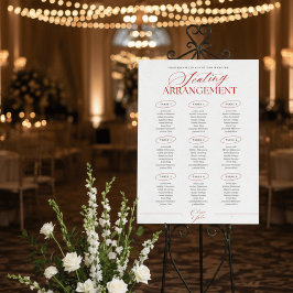 Póster Classy Red Minimalist Wedding Seating Chart Poster