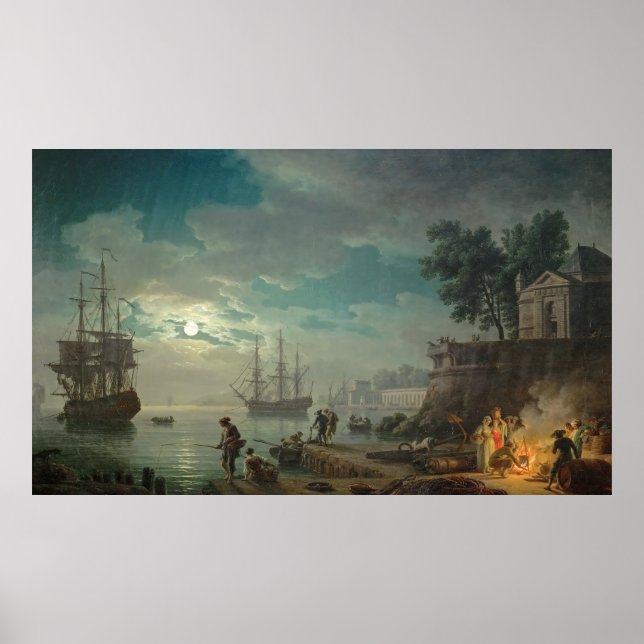 Póster Claude Joseph Vernet, puerto marítimo a la luz de  (Frente)