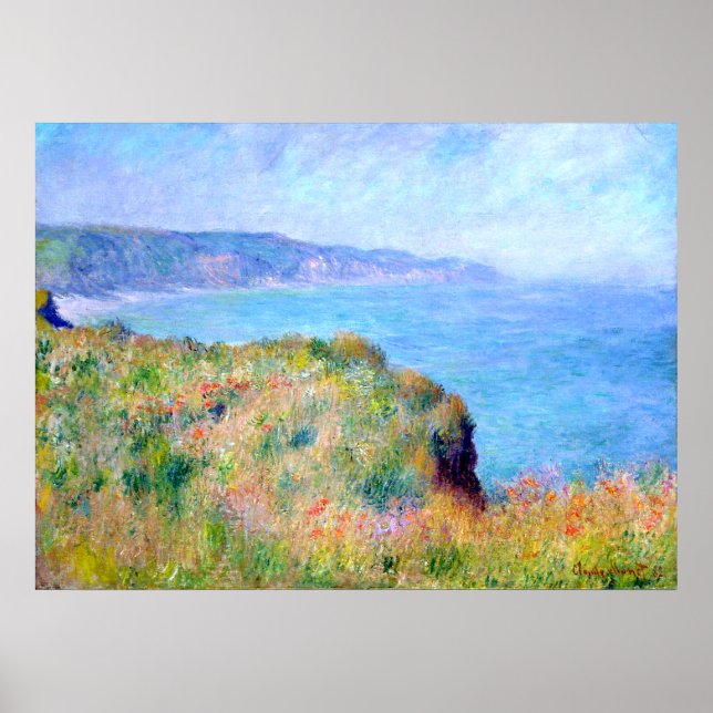 Póster Claude Monet: Acantilado cerca de Pourville (Frente)
