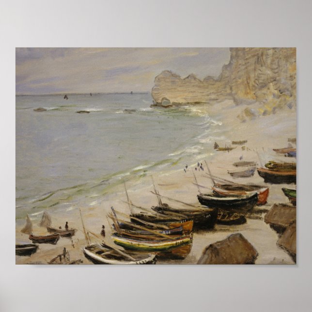 Póster Claude Monet - Barco En La Playa De Etretat (Frente)