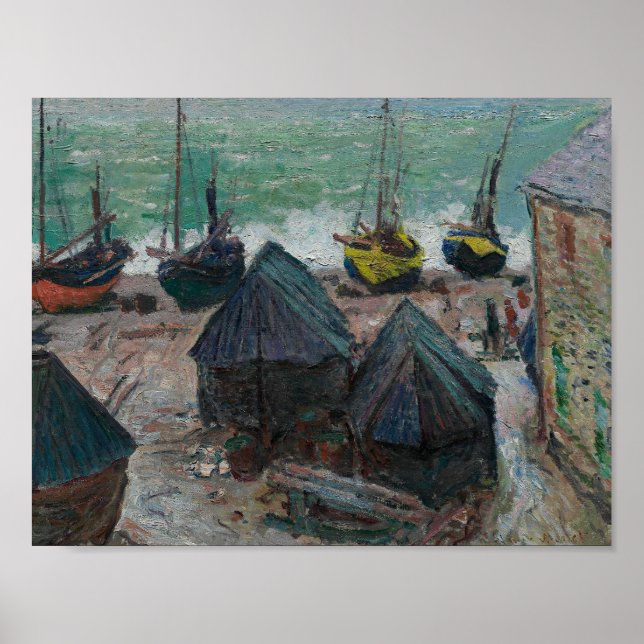 Póster Claude Monet - Barcos en la playa de Etretat (Frente)