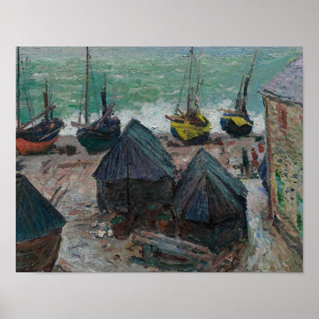 Póster Claude Monet - Barcos en la playa de Etretat (Frente)