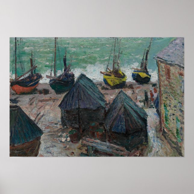 Póster Claude Monet - Barcos en la playa de Etretat (Frente)