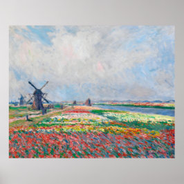Póster Claude Monet, Bulbfield y el molino de viento cerc