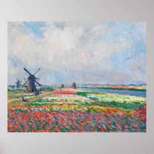 Póster Claude Monet, Bulbfield y el molino de viento cerc