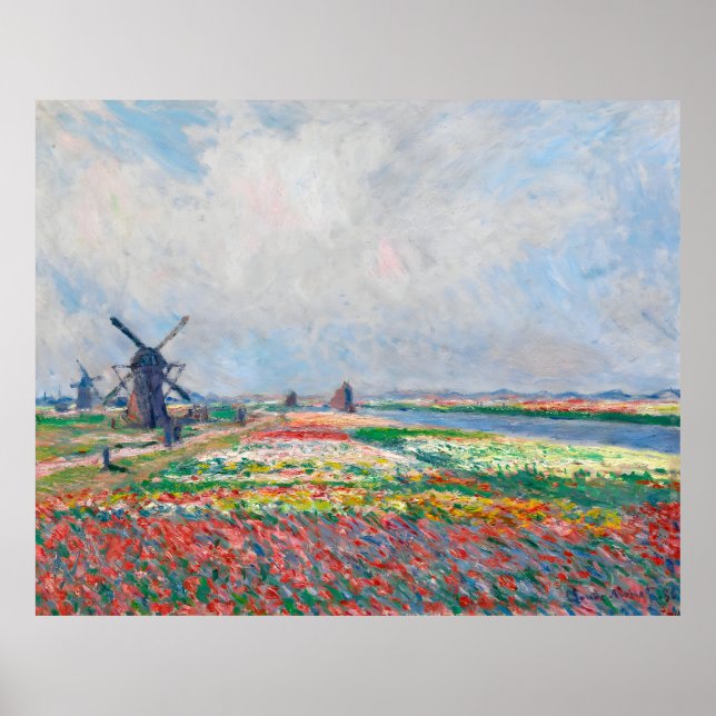 Póster Claude Monet, Bulbfield y el molino de viento cerc (Frente)